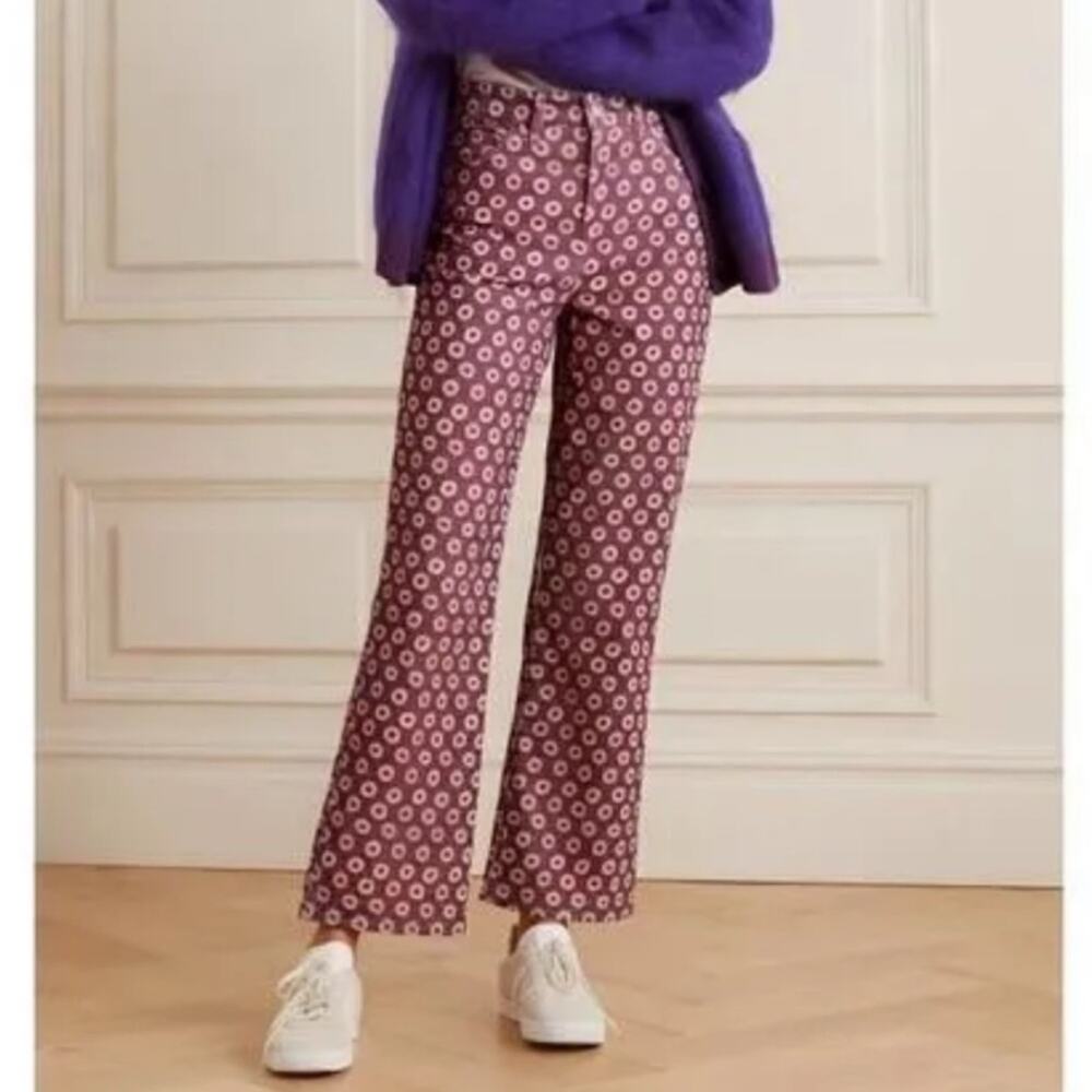 Re/Done Plum Floral Stamp 100% Cotton Fine Wale Corduroy Flare Pants 25
